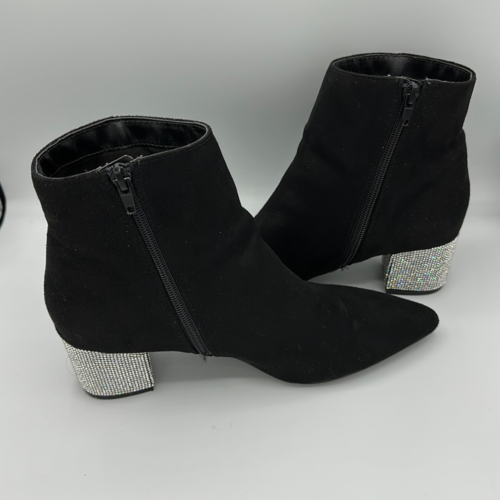 Women’s black suede like boots with crystal block heel